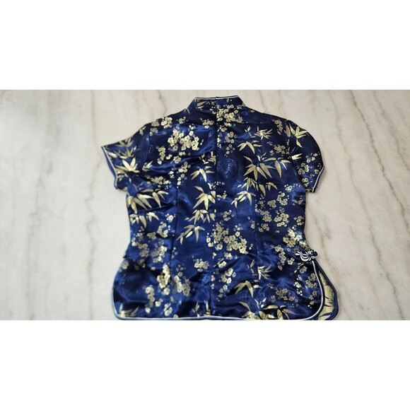 Mimi Blue Floral Short Sleeves Pullover Halter Neckline Women's Top Size L - Picture 3 of 11